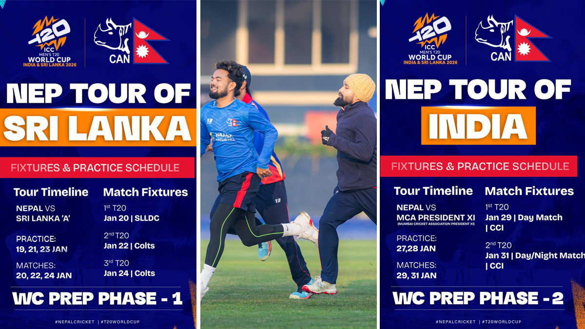 नेपालले टि-२० विश्वकपको तयारी श्रीलंका र भारतमा गर्ने